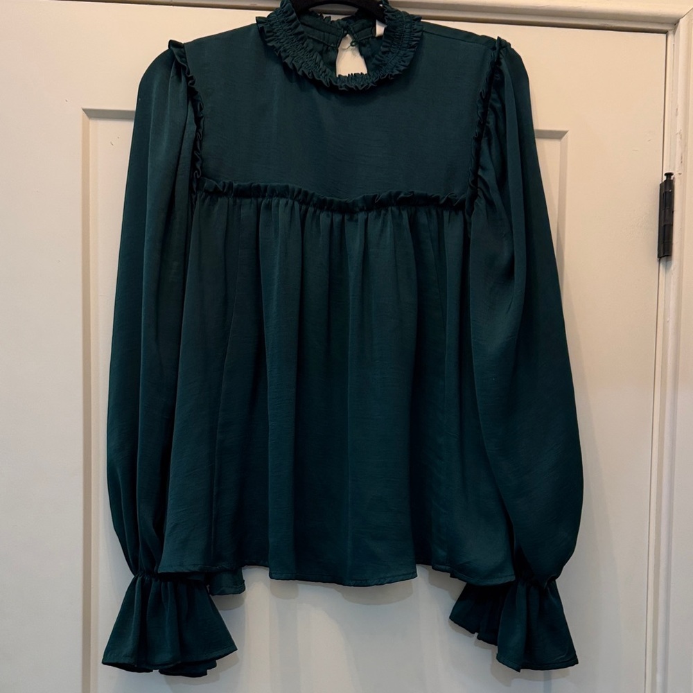Glam Dark Teal Ruffle Blouse
